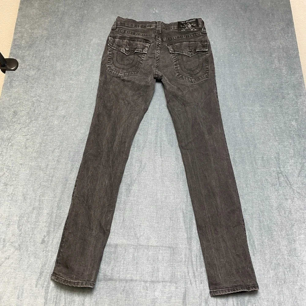 True Religion World Tour Jeans Mens 31 Black Denim Logo Flap Pockets Streetwear